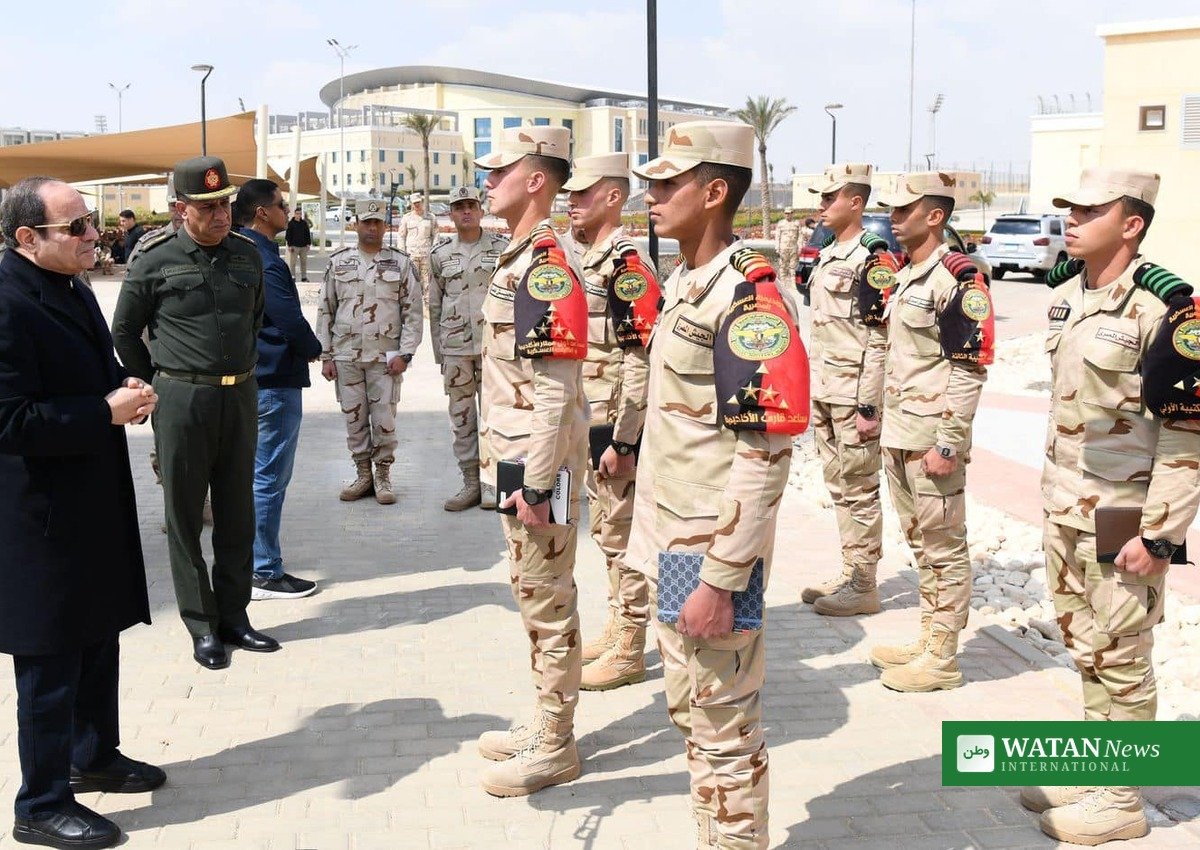 Egyptian President Abdel Fattah al-Sisi meeting cadets at the Egyptian Military Academy in Cairo