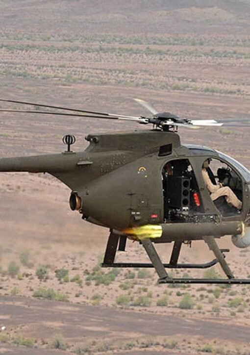 Saudi AH-6i helicopter in flight — the same aircraft type involved in the Najran crash
