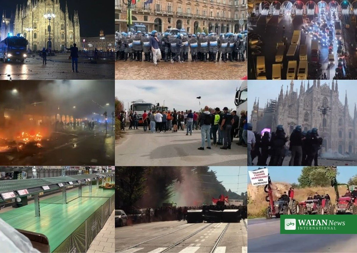Italy protests Saturday clashes — file photographs from the first weekend of the unrest in Italian cities