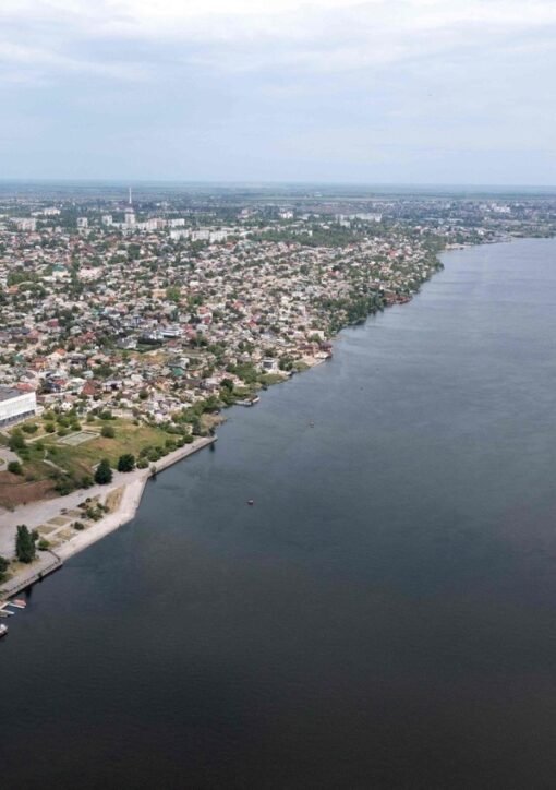Oleshky ceasefire Kherson Dnipro aerial view