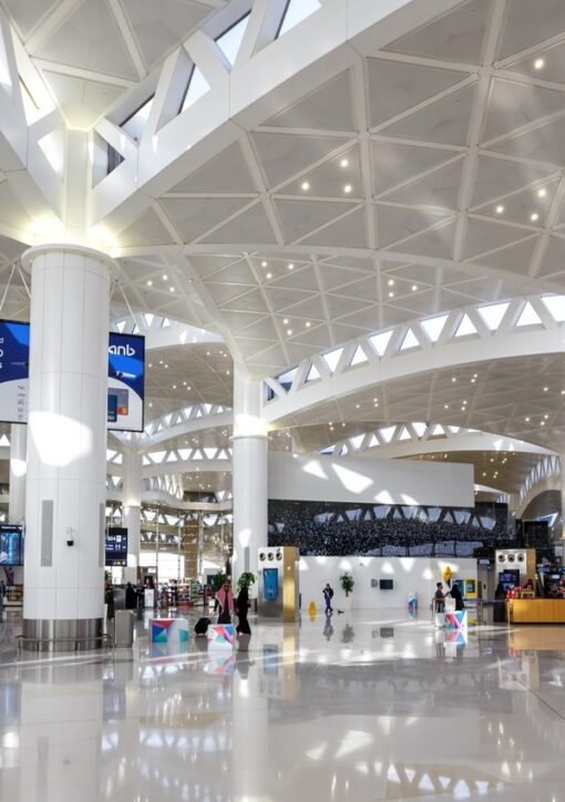 Houthis Riyadh airport warning: interior of King Khalid International Airport terminal in Riyadh