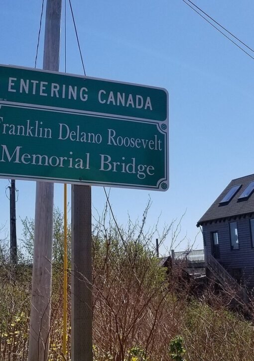 Trump Canada tariffs: Entering Canada sign at Lubec, Maine