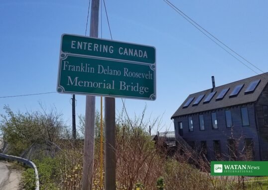 Trump Canada tariffs: Entering Canada sign at Lubec, Maine