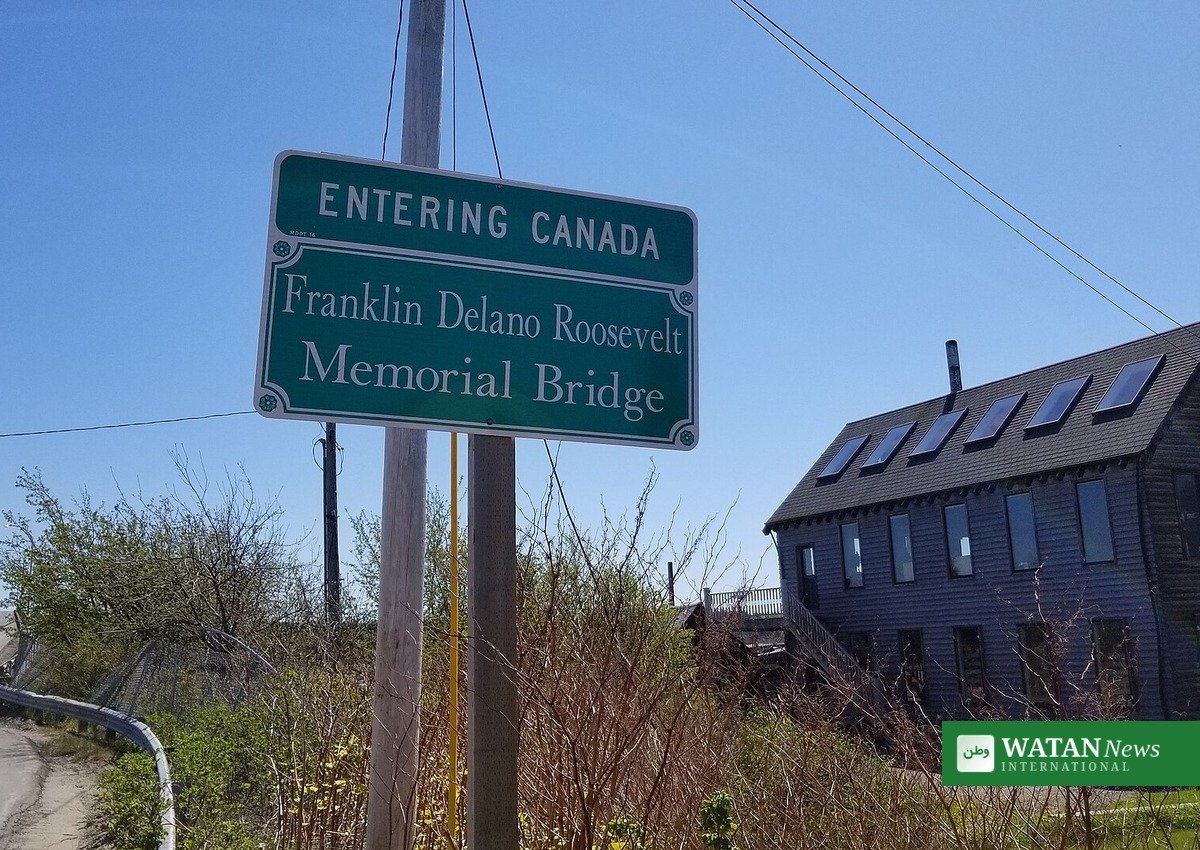 Trump Canada tariffs: Entering Canada sign at Lubec, Maine