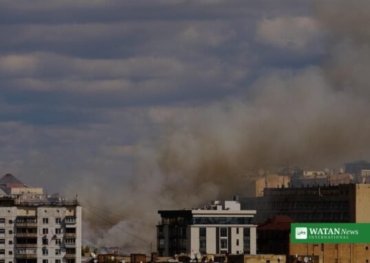 Kyiv missiles peace talks: smoke rises over residential buildings in Kyiv after a missile attack