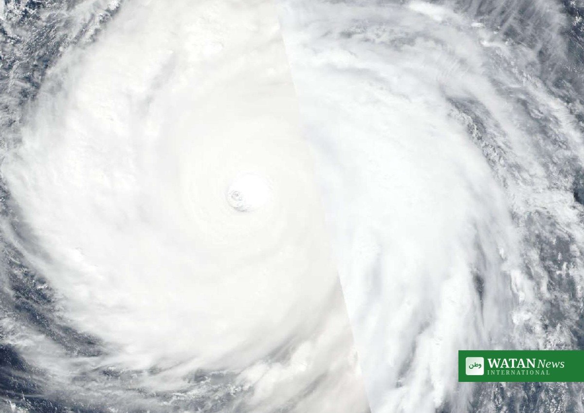 Taiwan land warning Typhoon Champi satellite view of the storm core
