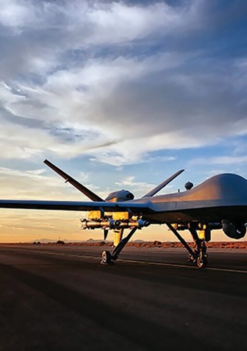 Iran US drone Hormuz: MQ-9 Reaper drone on a runway at sunset