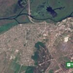 Oleshky ceasefire: satellite view of Oleshky and the surrounding Dnipro waterways