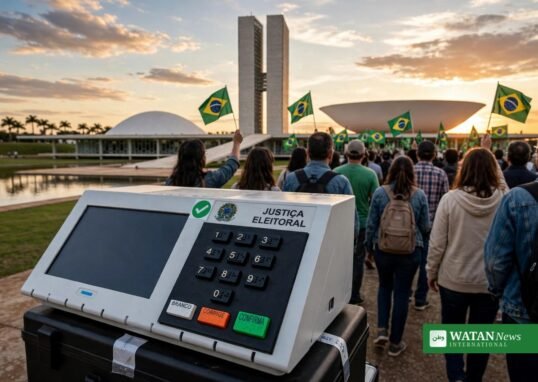 Brazil 2026 presidential election voting — electronic ballot machine in front of Congresso Nacional Brasília
