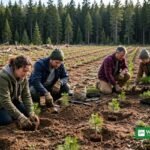 Volunteers planting pine seedlings in Wisconsin as part of the state's Trillion Trees Pledge — the 50 millionth tree milestone