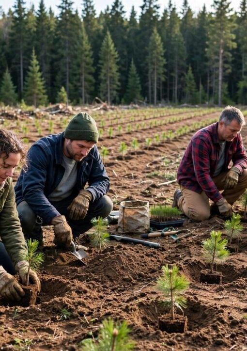 Volunteers planting pine seedlings in Wisconsin as part of the state's Trillion Trees Pledge — the 50 millionth tree milestone