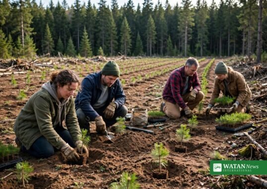 Volunteers planting pine seedlings in Wisconsin as part of the state's Trillion Trees Pledge — the 50 millionth tree milestone