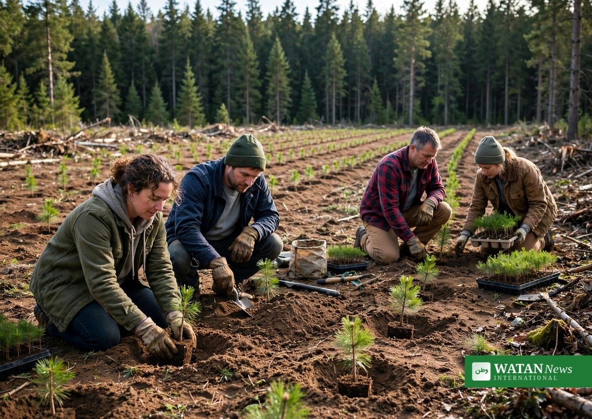 Volunteers planting pine seedlings in Wisconsin as part of the state's Trillion Trees Pledge — the 50 millionth tree milestone