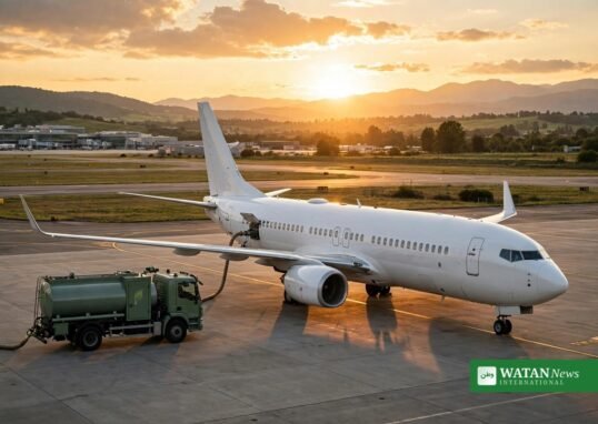 Passagerfly tankes med bæredygtigt brændstof fra grøn tankbil ved solnedgang — virksomheders efterspørgsel efter SAF-certifikater kan finansiere grønnere flyrejser i 2030