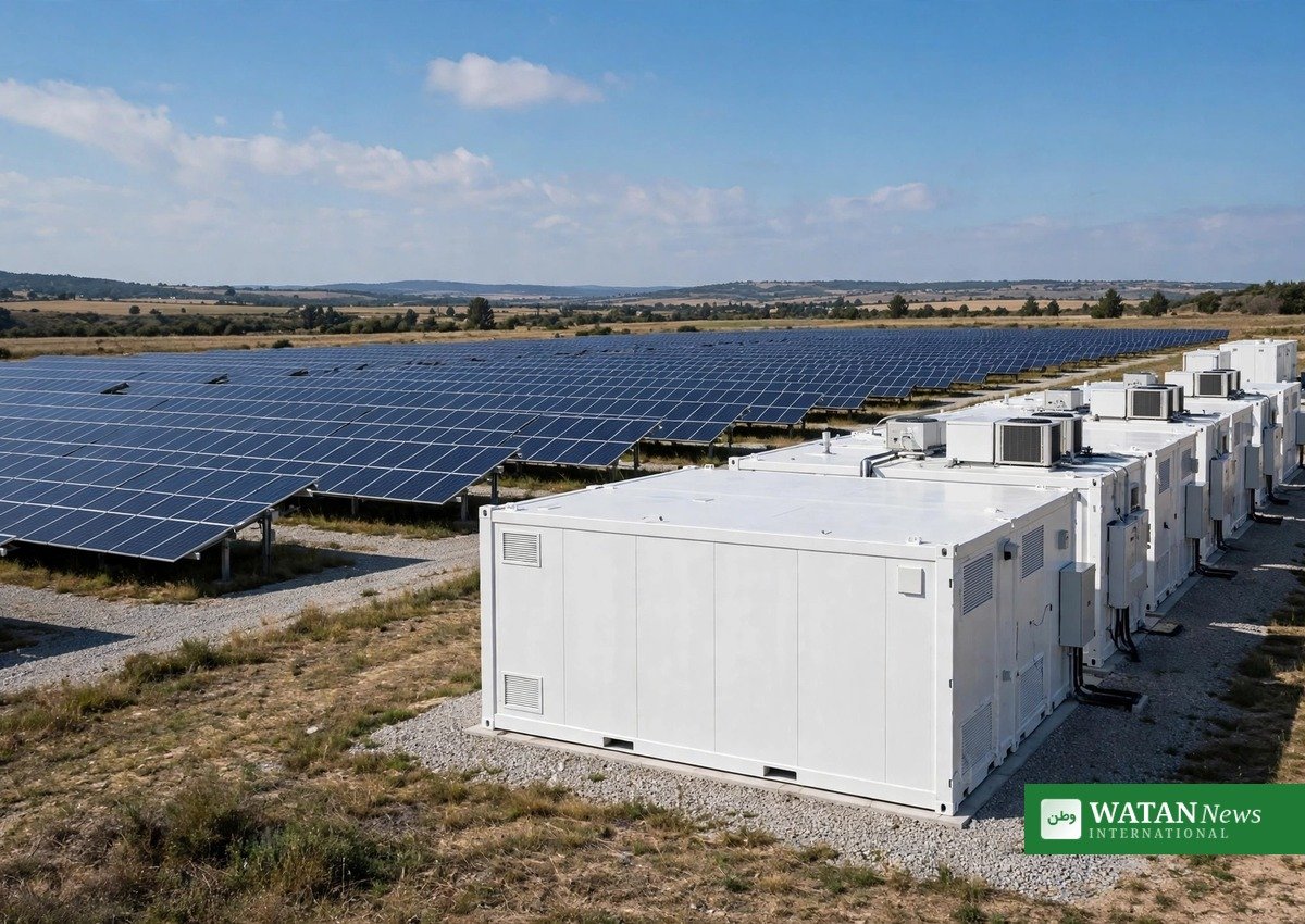 Battery energy storage units beside a solar farm, part of the Atmos BayWa renewable deal portfolio in Australia