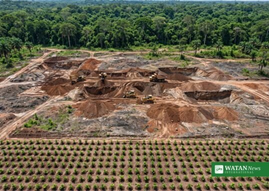 Ghana forest restoration: engineers backfill illegal mining pits in the Tano Nimri Forest Reserve