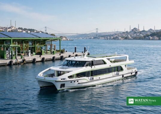 Electric ferries crossing the Sea of Marmara under a clean sky