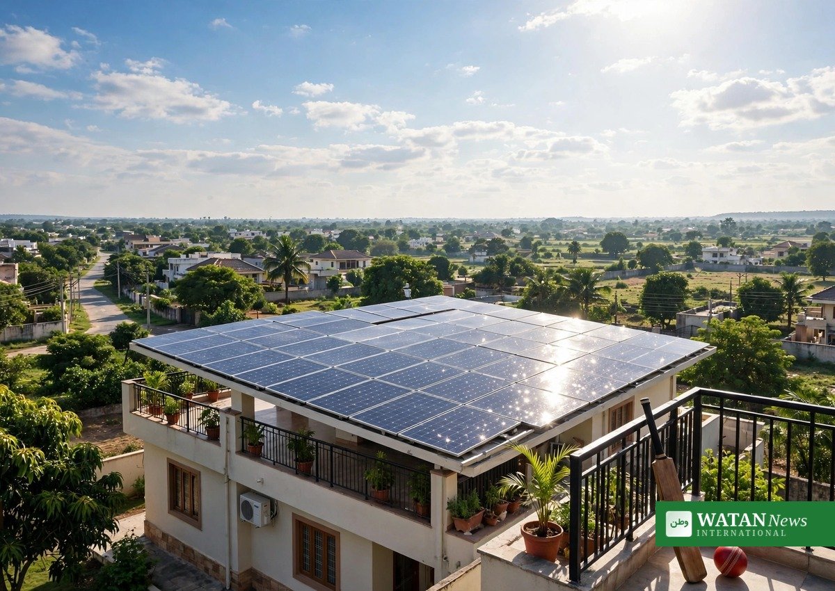 Rohit Sharma solar ambassador — rooftop solar panels on an Indian home with cricket bat and ball, Freyr Energy campaign