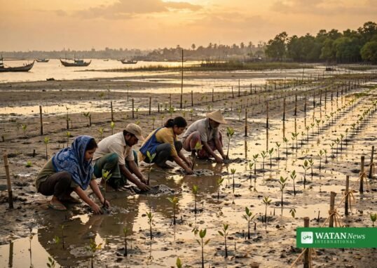 Frivillige planter træer under Bangladeshs træplantningskampagne