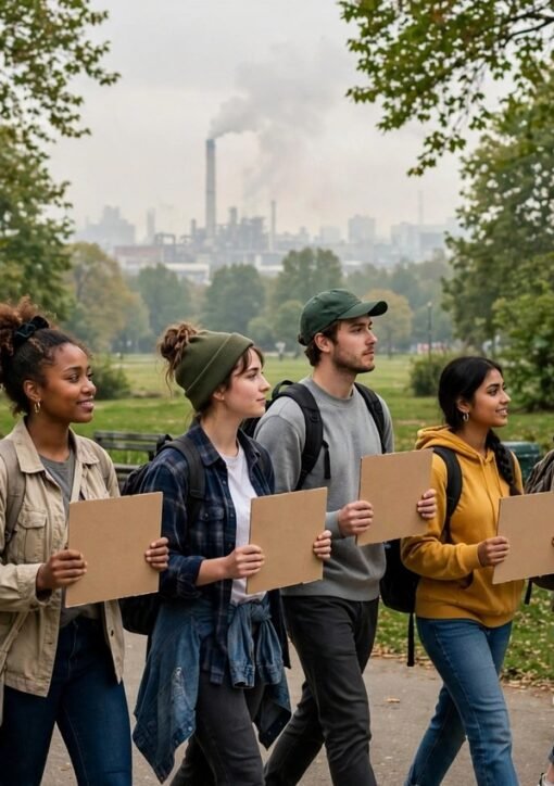 GAIAs kampagne for forbrændingsanlæg ud af COP31: unge klimafrivillige marcherer i en bypark