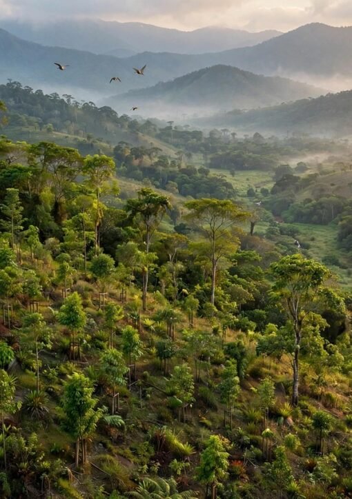 Indfødte træer plantet i rækker i Brasiliens atlantiske regnskov under Arboredo-projektet