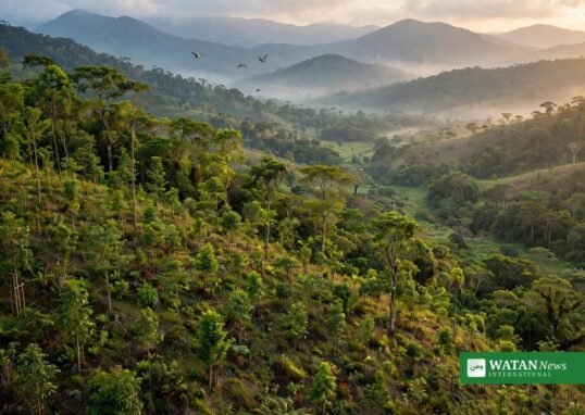 Indfødte træer plantet i rækker i Brasiliens atlantiske regnskov under Arboredo-projektet