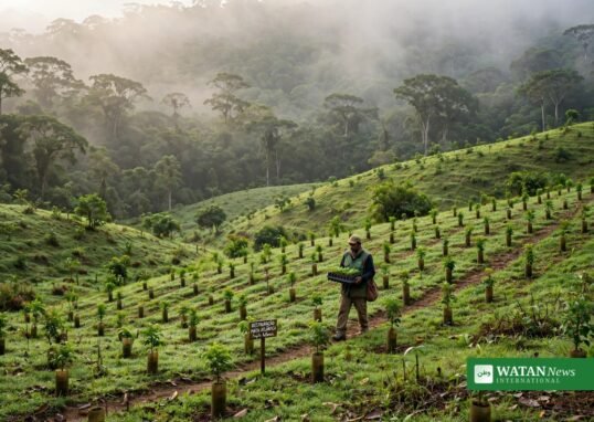 Native tree saplings planted in rows across Brazil's Atlantic Forest in the Arboredo Project
