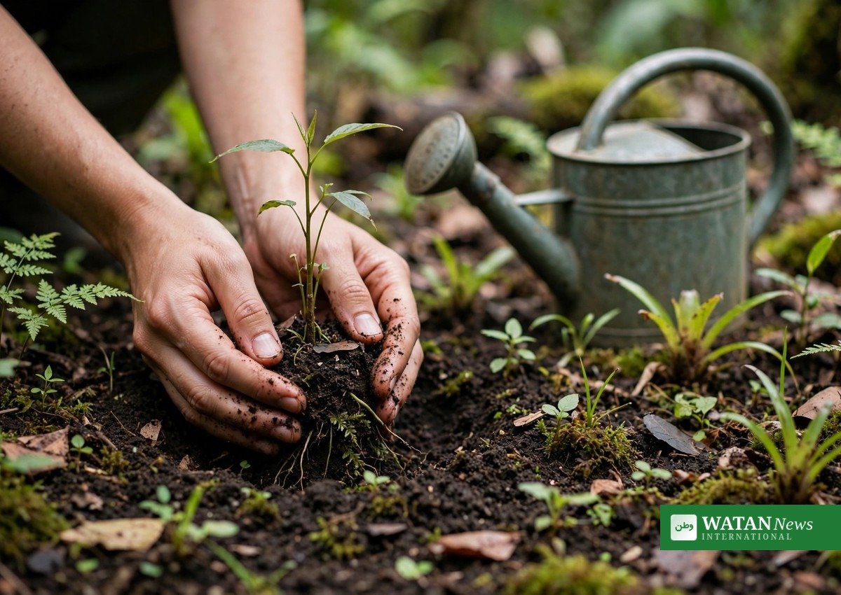 Community workers planting native trees in Brazil's Atlantic Forest under the Arboredo Project
