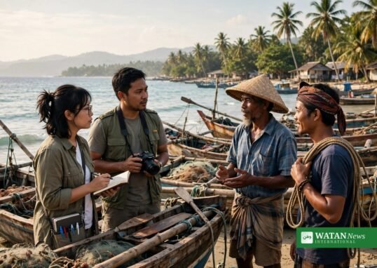 Indonesia climate reporting: journalists interview fishermen in Sulawesi