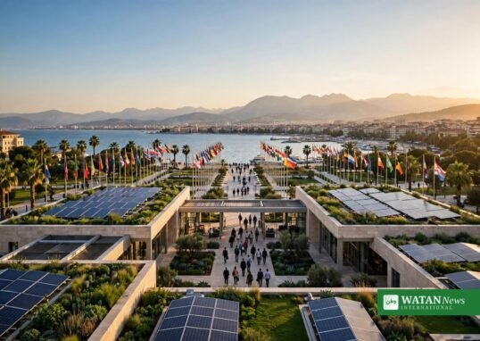 COP31 implementation conference venue in Antalya with solar roofs and international flags