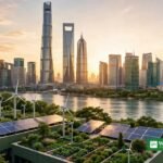 Shanghais skyline med solpaneler og vindmøller ved Sustainability Global Leaders Conference
