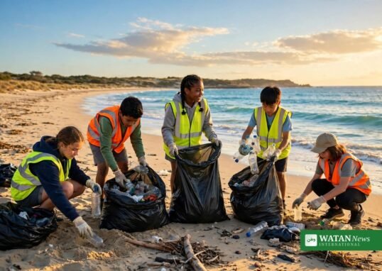 School students on a beach cleanup for CNN Call to Earth Day 2026 ocean awareness