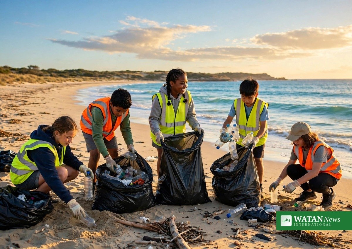 School students on a beach cleanup for CNN Call to Earth Day 2026 ocean awareness