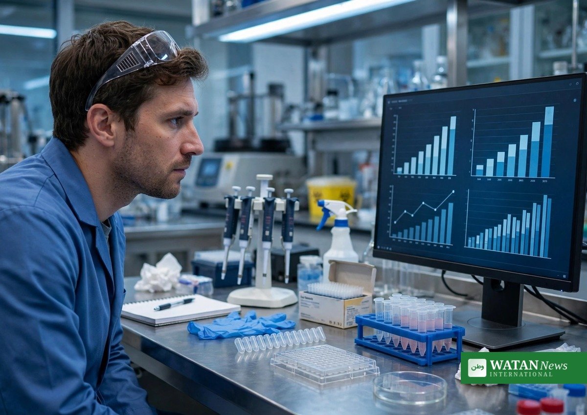 Researcher reviewing rising early-onset cancer data in a laboratory