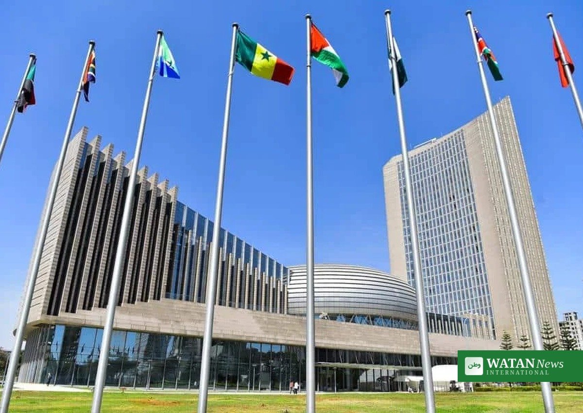 African Union headquarters with member-state flags flying over the Africa value addition summit agenda