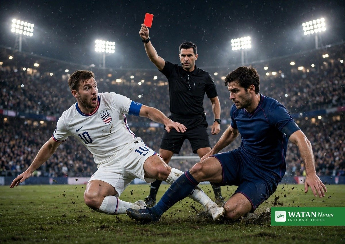 Referee shows a red card during the USA vs Mexico friendly in Glendale