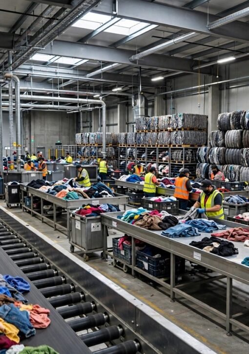 Textile Exchange Climate and Nature Impact Awards 2026 - sortering af tøj på et tekstilgenbrugsanlæg