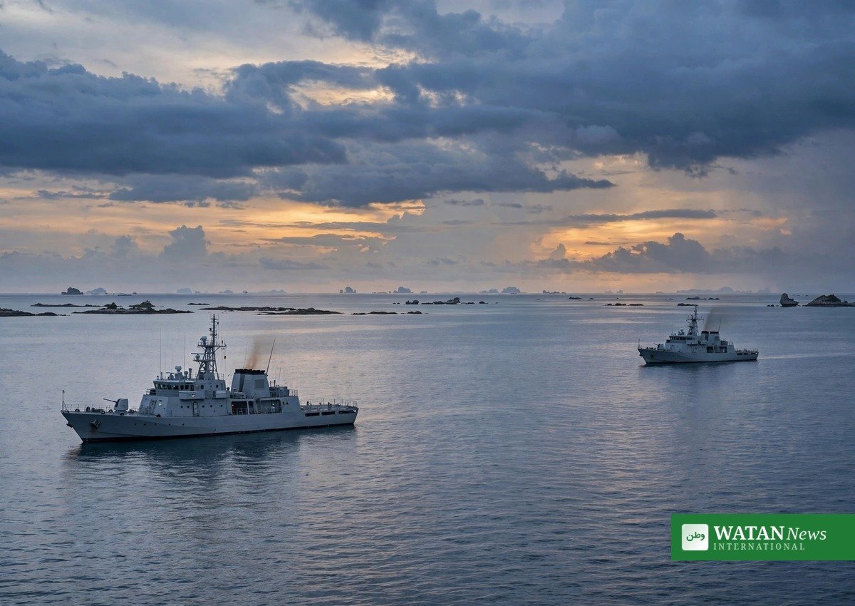 China Philippines tensions — two vessels keeping distance in the South China Sea
