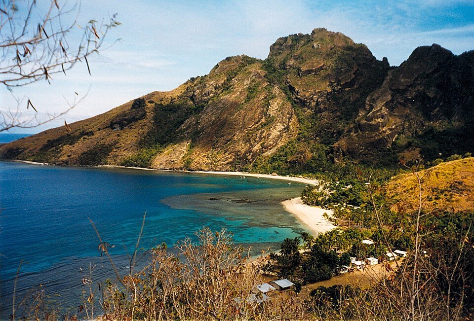 Coastline and mountain landscape at Waya Island in Fiji