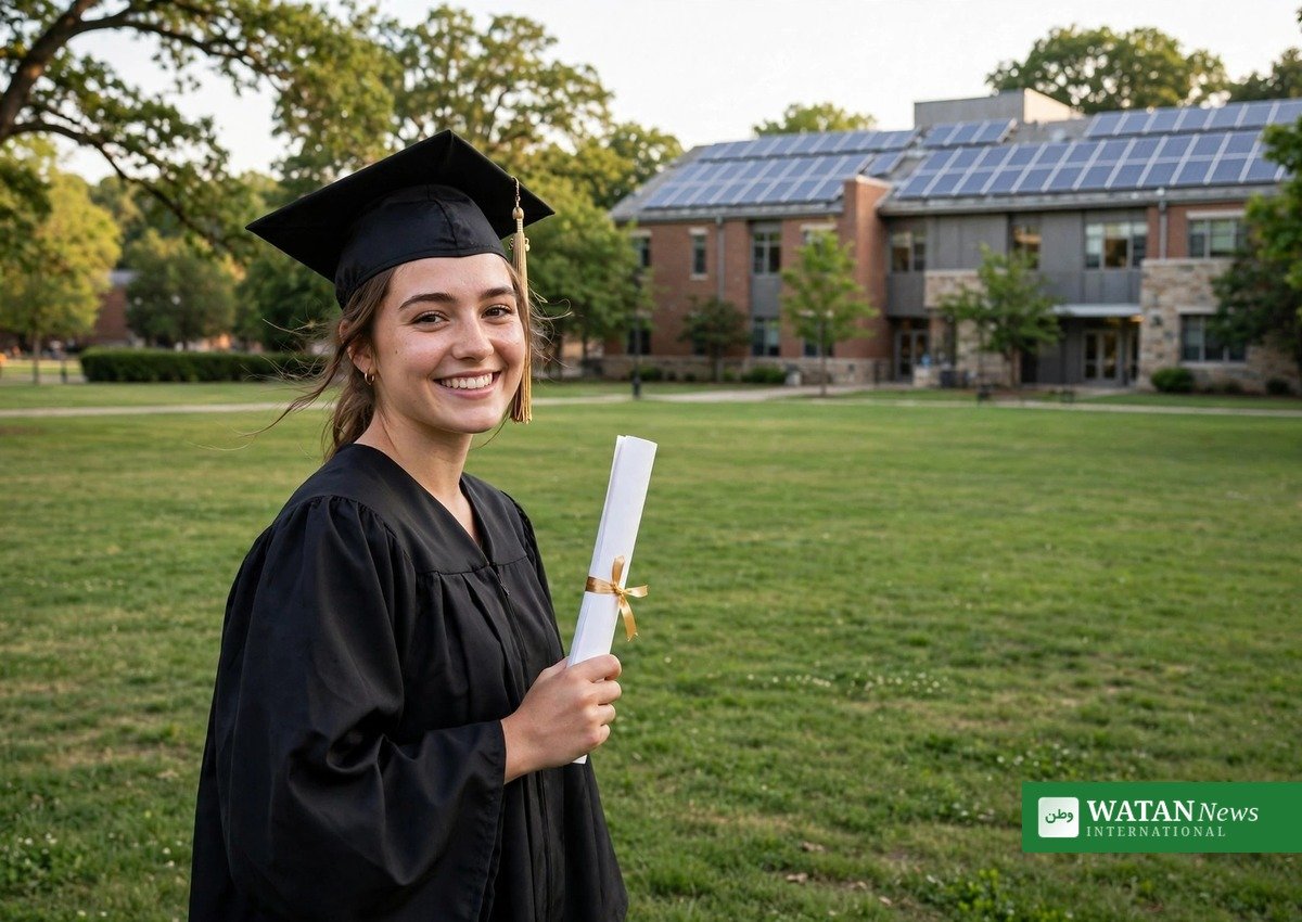Student fejrer seal of climate literacy udmærkelsen på eksamensbeviset