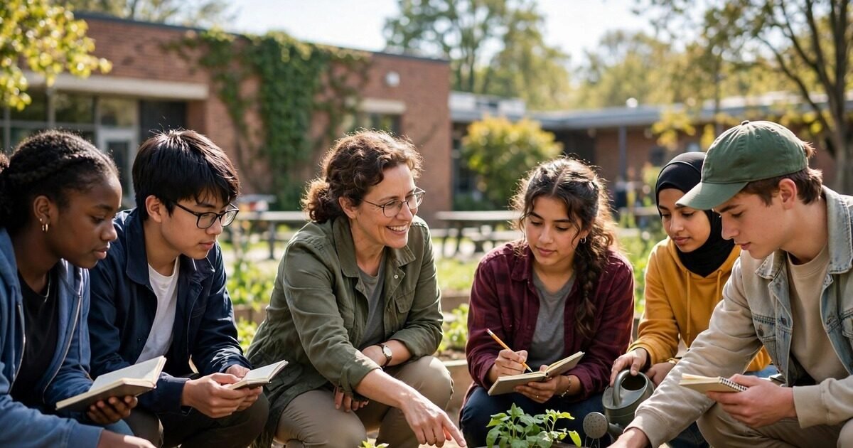 Students in a school climate garden earning the seal of climate literacy