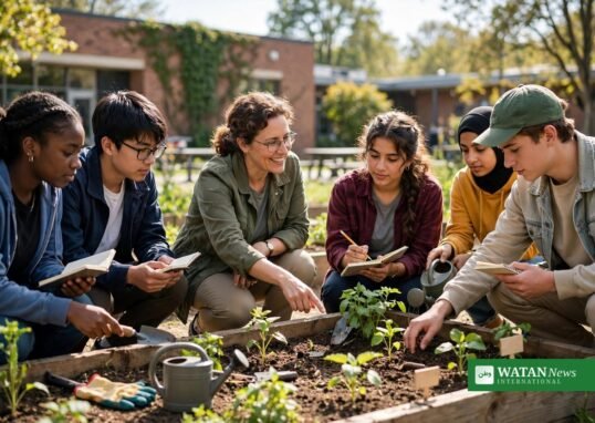 Students in a school climate garden earning the seal of climate literacy