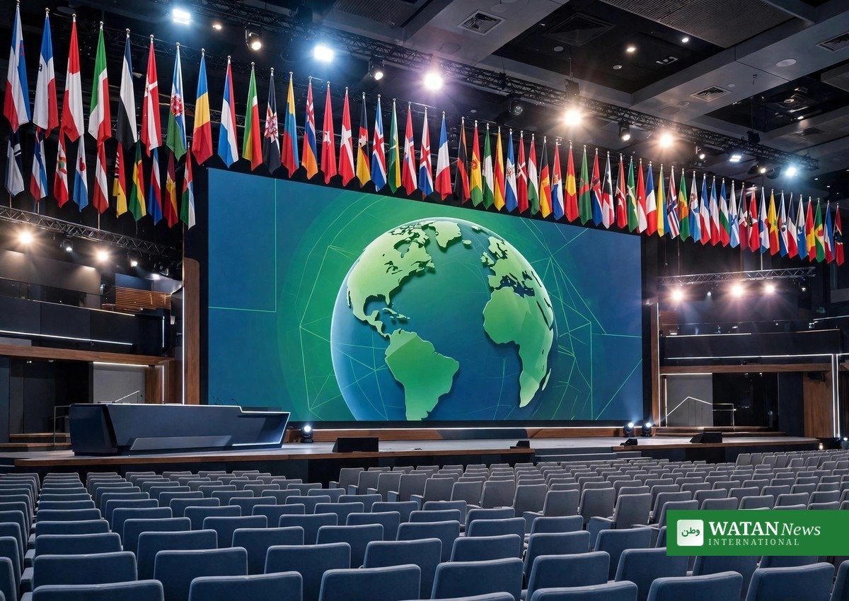 COP31-forhandlingsplenum med landedelegationers borde