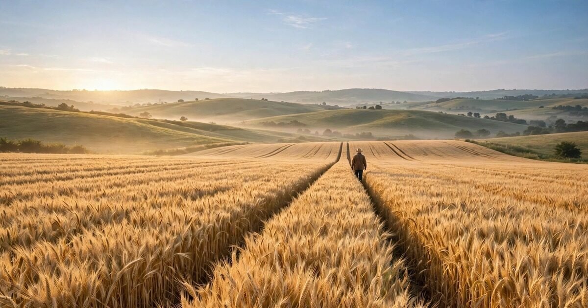 COP31 agriculture and food security — a farmer walks through a ripe wheat field at sunrise