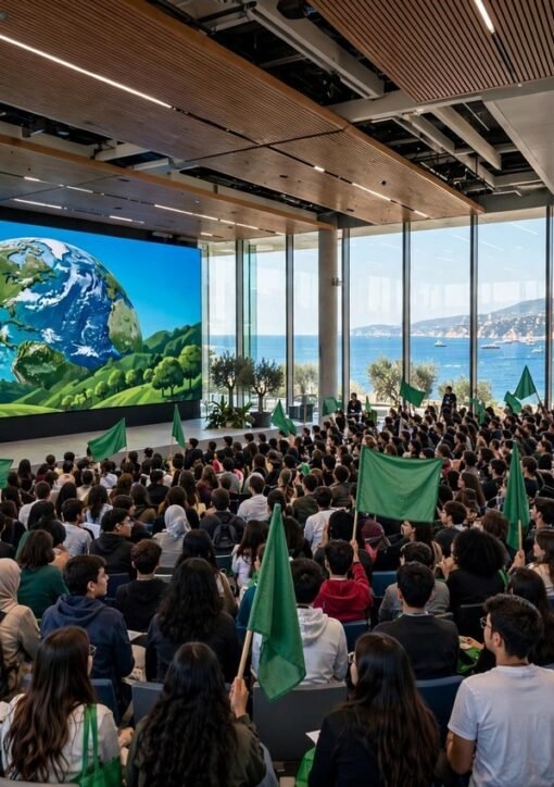 COY21 youth climate conference — young people gathered in a coastal auditorium