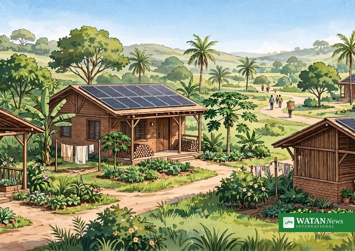 Ghana bæredygtige boliger: lavkulstofhuse med solceller og træer
