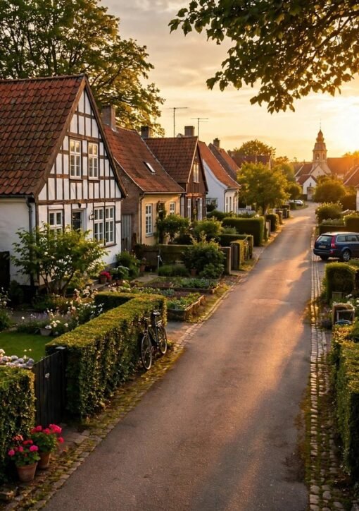 Ribe boligpriser: Villakvarter i Danmark set fra luften
