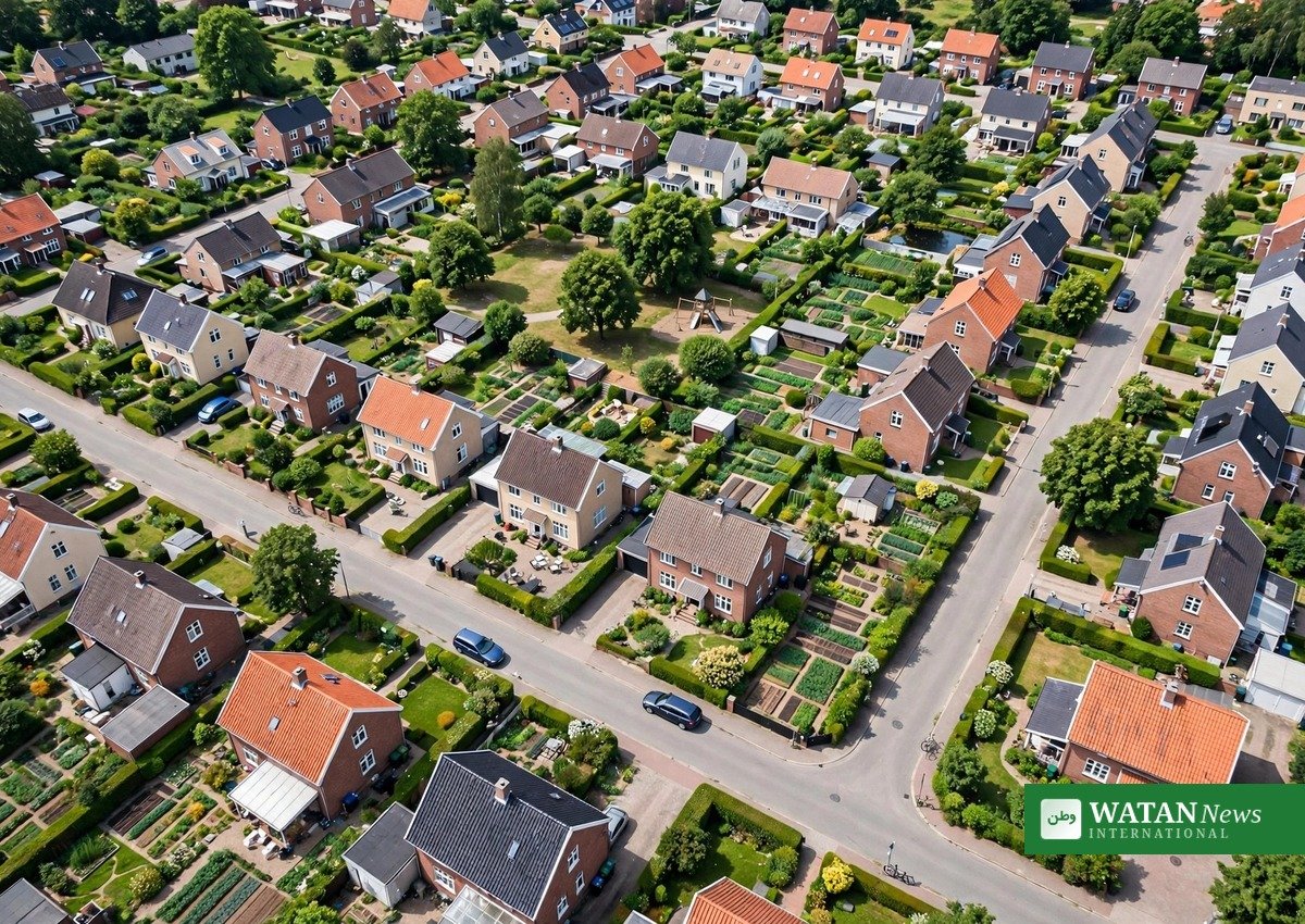 Ribe boligpriser: Villakvarter i Danmark set fra luften