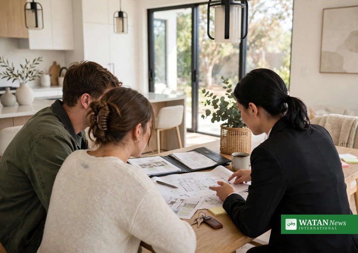 Home buyers reviewing documents, as US pending home sales record low hits the housing market