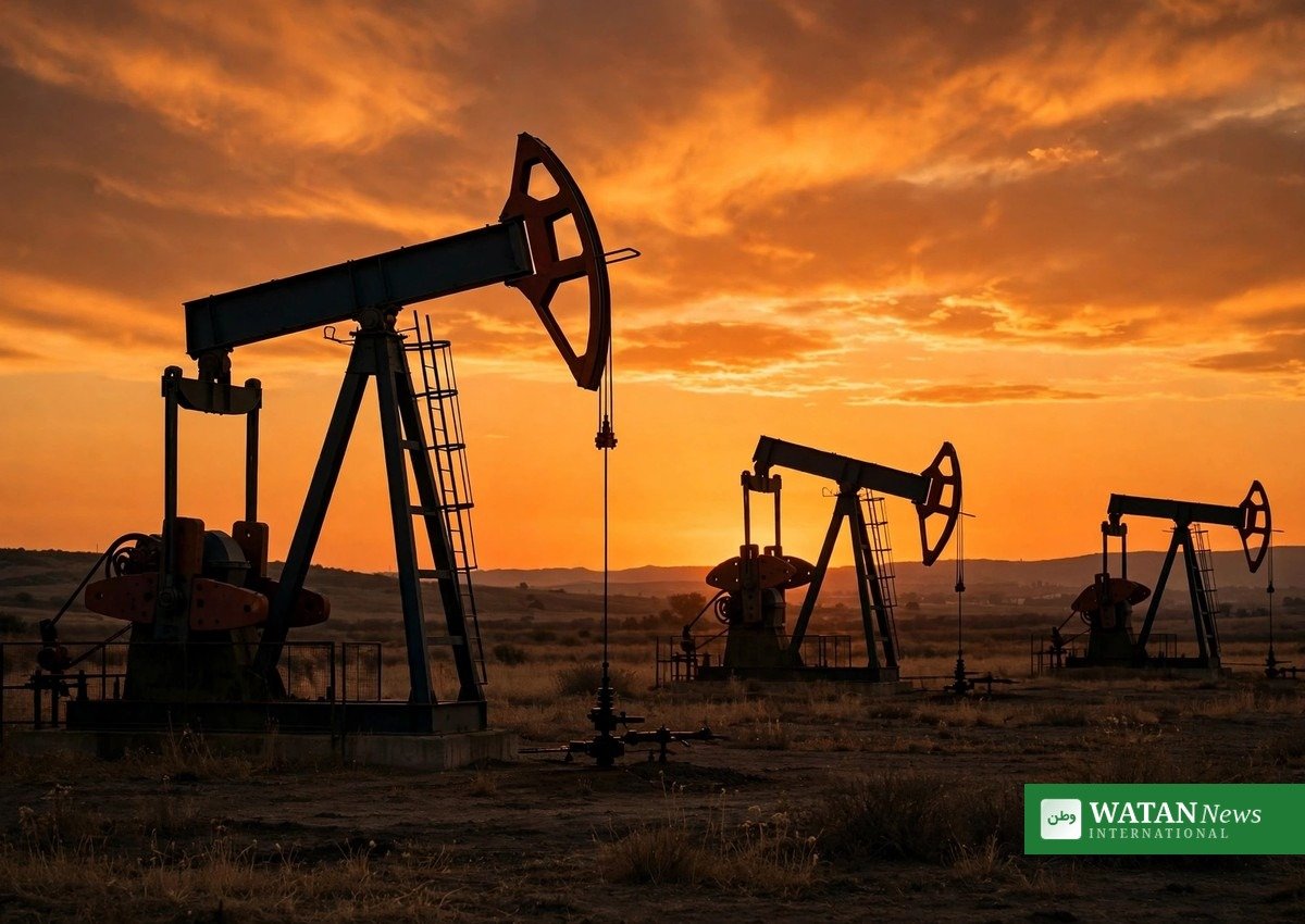 Oil surge markets: oil pumpjacks at sunset